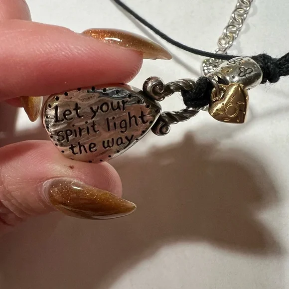 Brighton Black Cord Necklace with Silver and Gold Heart Pendant - Picture 4 of 5